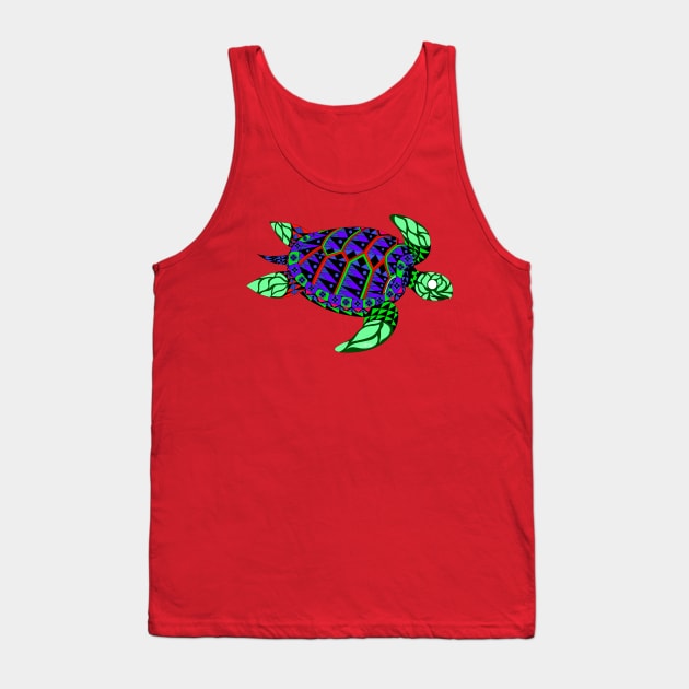 green radioactive sea turtle in ecopop mutant pattern from the floral caribbean art Tank Top by jorge_lebeau